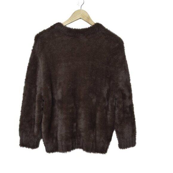 NWT Zara Faux Fur Knit Sweater w/ Brooches Brown Soft Size Medium - Picture 7 of 12